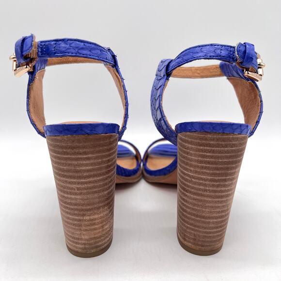 COACH Lexey Snake Embossed Leather Sandals 6 Cobalt Blue Stacked Block Heel - Picture 4 of 11